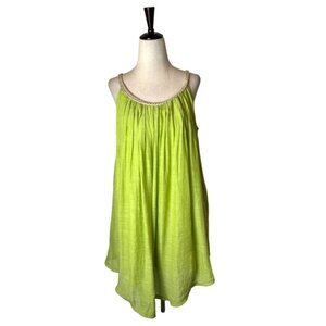 Nouveau Monde Dress Women Large Lime Green Metallic Neckline Gauzy Mini Boho NWT